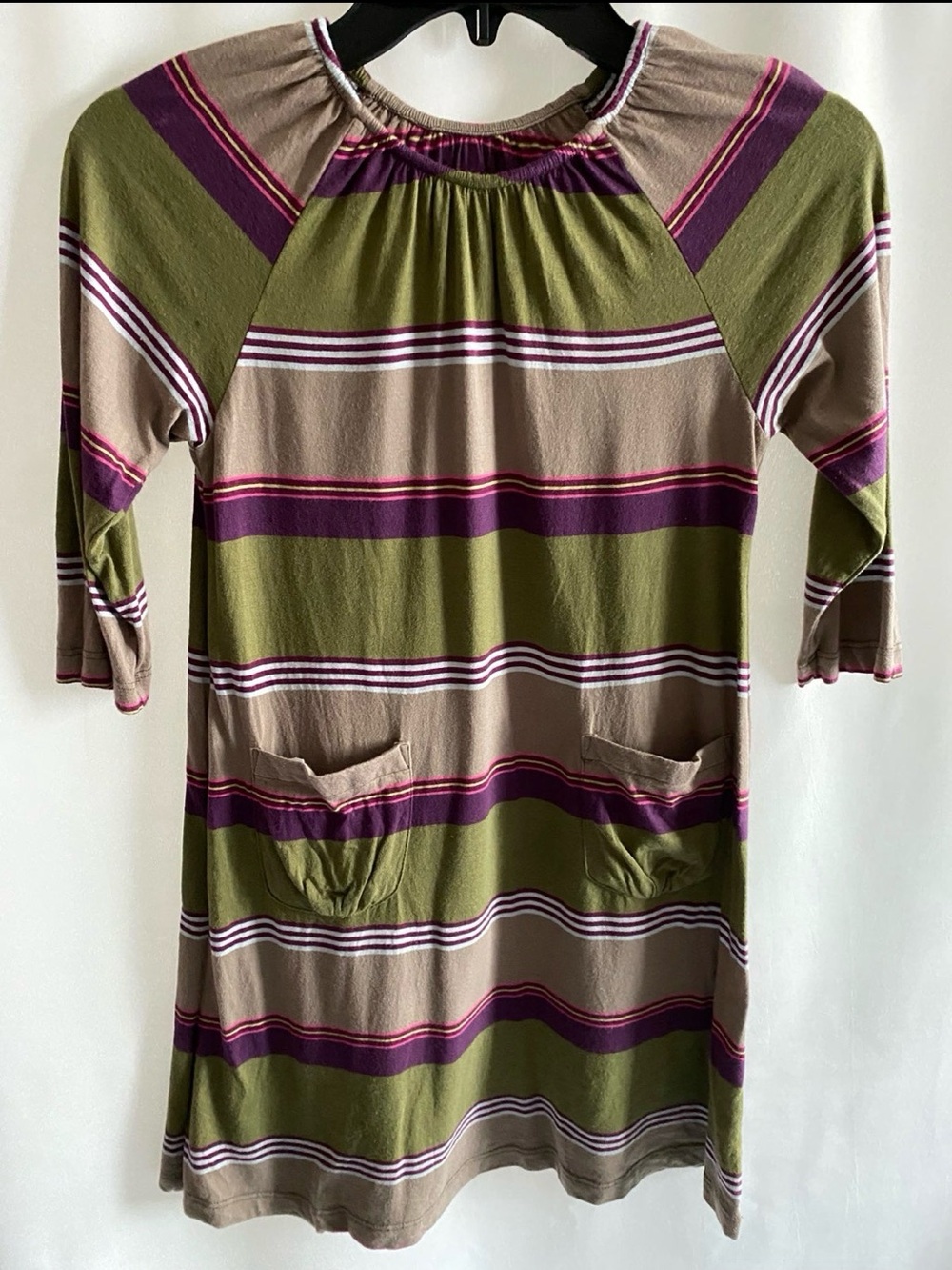 Pink Chicken Olive, Taupe & Plum Striped Tunic